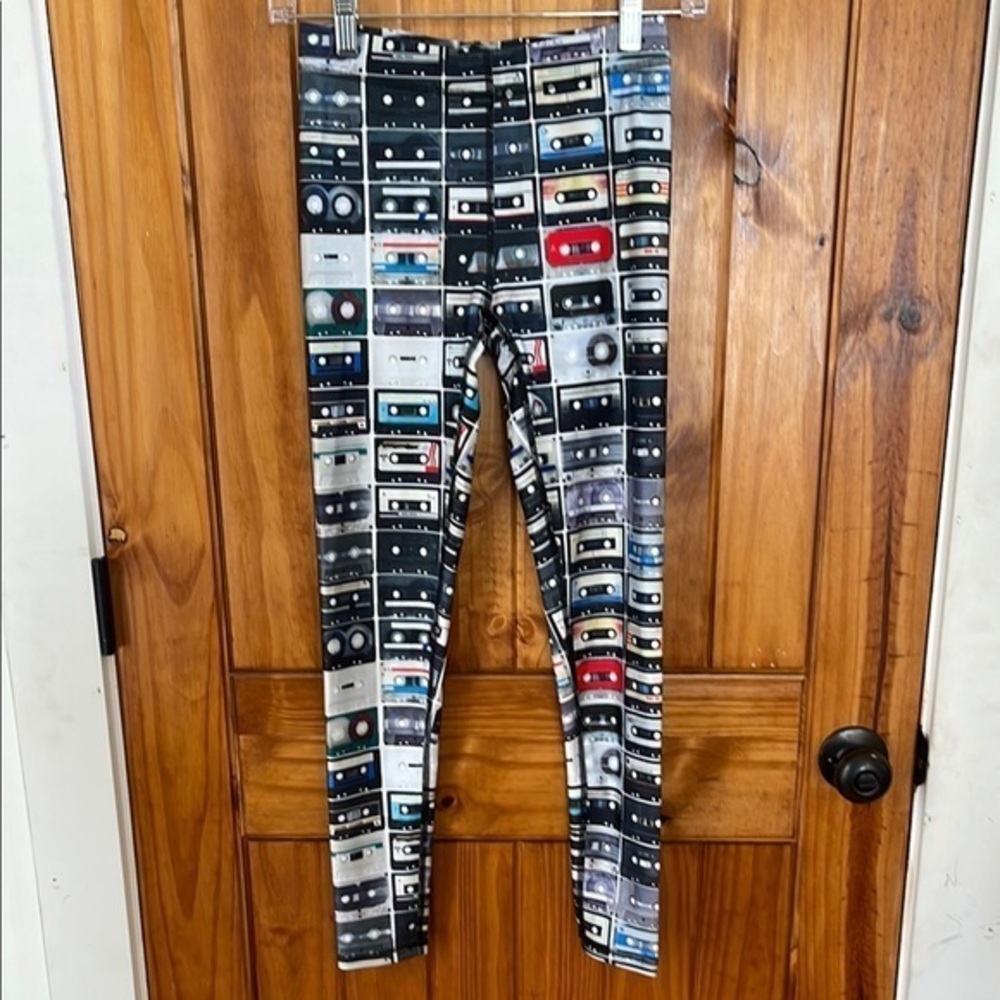 Terez Mix Tapes Cassette Hi Shine Leggings XS 80s Retro Racerback
